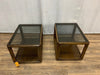 Mid Century Pair of Danish Smoke Glass Top Side Tables (Set of 2)