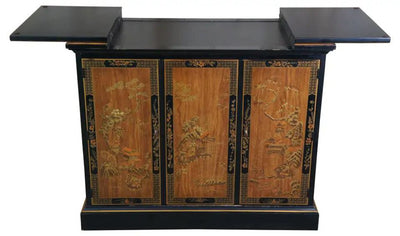 Vintage 1978 Drexel Et Cetera Asian Black Lacquer Chinoiserie Buffet Rolling Dry Bar