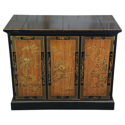 Vintage 1978 Drexel Et Cetera Asian Black Lacquer Chinoiserie Buffet Rolling Dry Bar