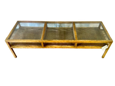 Mid Century Wood, Cane, & Glass Coffee Table