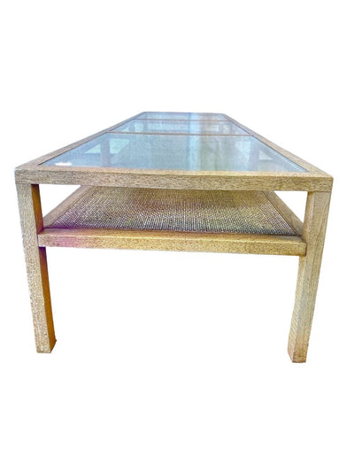 Mid Century Wood, Cane, & Glass Coffee Table