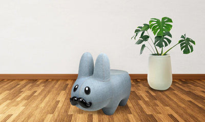 ART GIANT DENIM HAPPY STACHE' LABBIT STOOL BY FRANK KOZIK