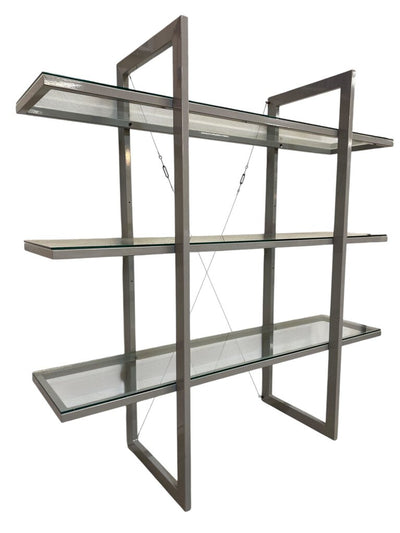 Vintage Industrial 3 Tier Metal and Glass Shelf