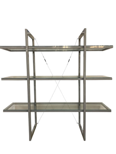 Vintage Industrial 3 Tier Metal and Glass Shelf