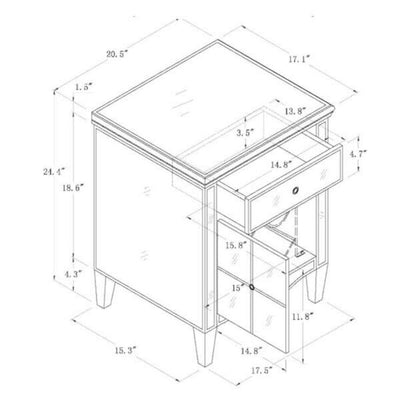 Pair of Starlite Black Frame Mirrored Nightstands (Set of 2)