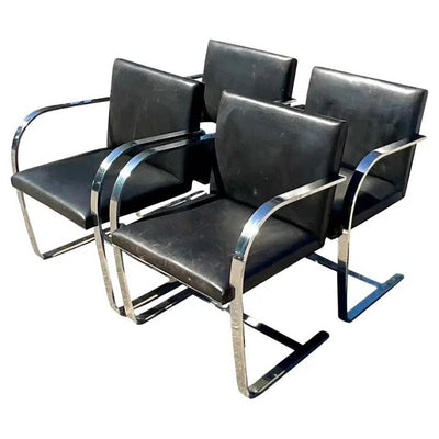 Knoll Brno Chairs in Chrome and Black Leather (Set of 4)