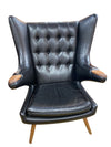 Danish Modern Papa Bear Chair and Ottoman in Black Teak and Leather (Danish hallmark under seat cushion)