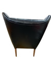 Danish Modern Papa Bear Chair and Ottoman in Black Teak and Leather (Danish hallmark under seat cushion)