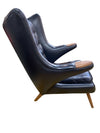 Danish Modern Papa Bear Chair and Ottoman in Black Teak and Leather (Danish hallmark under seat cushion)