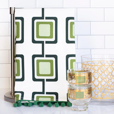 Mid Century Modern Retro Square Green Tea Towel