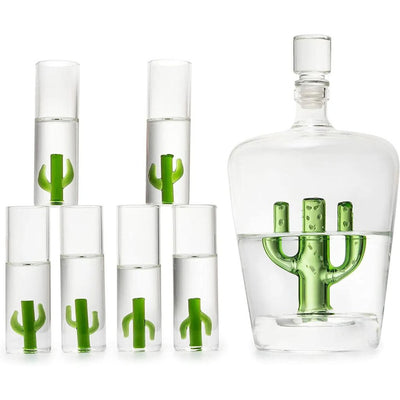 Decanter Set with Cactus Decanter and 6 Cactus Shot Glasses