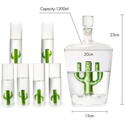 Decanter Set with Cactus Decanter and 6 Cactus Shot Glasses