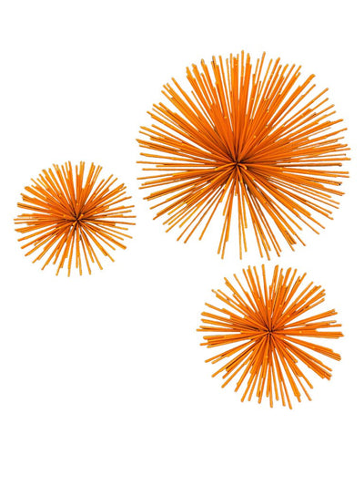 Trio (3) of Palm Springs Orange Pom Pom's Sea Urchin Wall Decor