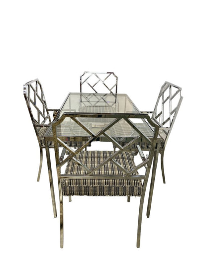 Milo Baughman for Design Institute of America Mid Century Modern Chrome Dining Table and Set of 4 Chairs with Knoll Textile