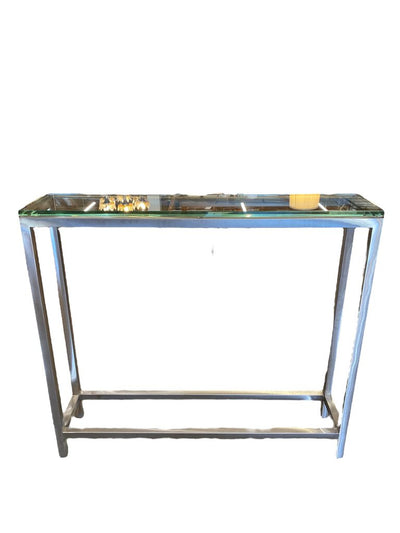 Brushed Steel and Glass Console Table