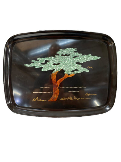 Couroc Mid century Tree Old Fashioned Glasses (set of 6) with Companion Tray