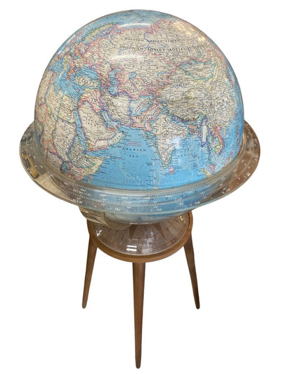 National Geographic 1970's World Globe on Wonderful Teak Mid Century Base