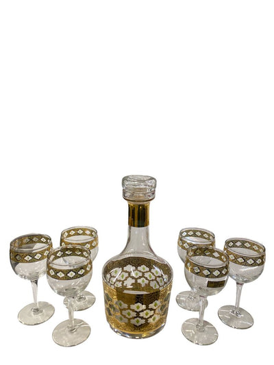 Culver Mid Century Decanter and 6 Wine Glasses