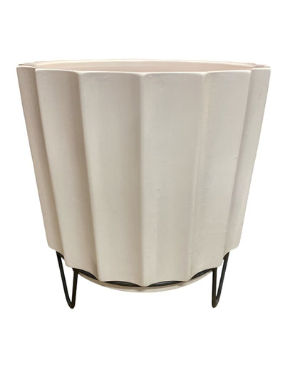 Moderne Matte White Planter with Vintage Stand