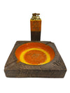 Bitossi Netter Italian Ceramic Orange Ashtray and Lighter Set in Orange