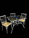 Mid Century Outdoor Set White Metal & Smoked Glass Table w/4 Chairs