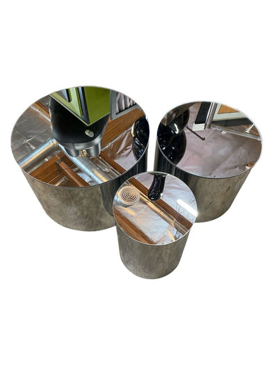 Milo Baughman for Thayer Coggin Trio of Mirrored Drums Coffee Table (Set of 3)