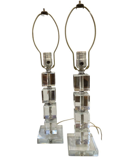 Pair of Stacked Cube Lucite Lamps