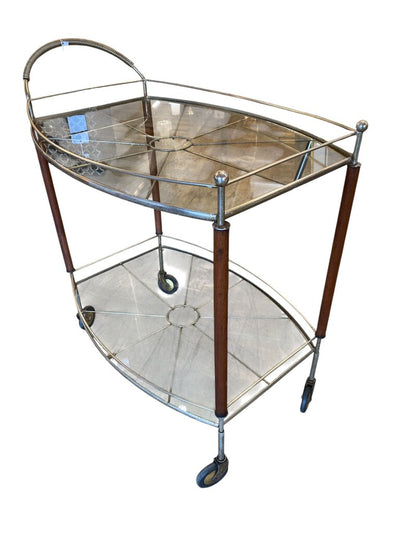 Mid Century Italien Walnut Brass & Glass Serving Cart