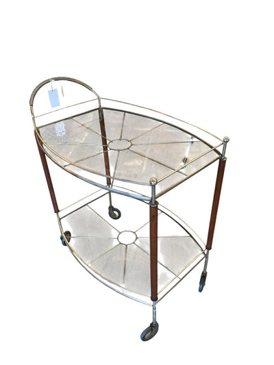 Mid Century Italien Walnut Brass & Glass Serving Cart