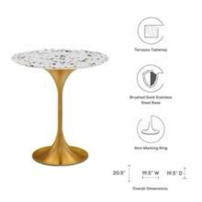 Tulip 20" Round Terrazzo Side Table in Gold Terrazzo