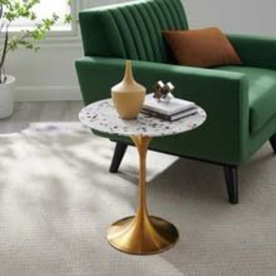 Tulip 20" Round Terrazzo Side Table in Gold Terrazzo