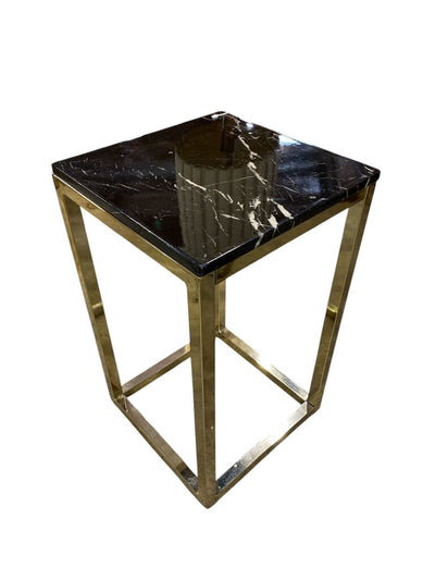 Pedestal Side Table with Black Marble Look Top