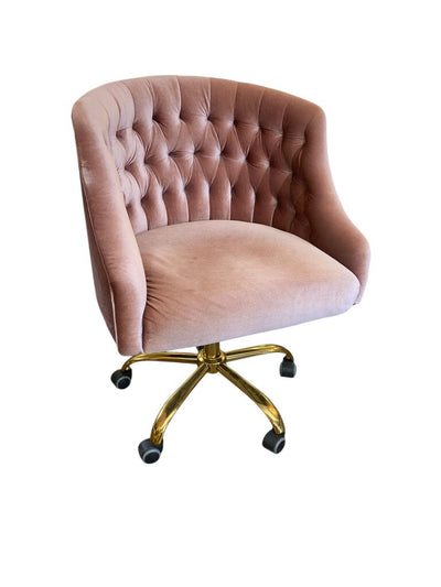 Pink Quilted Velvet Desk Chair