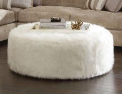 Faux Fur Ottoman in White