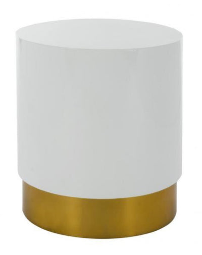 Round White Lacquer Side Table with Brushed Brass Base