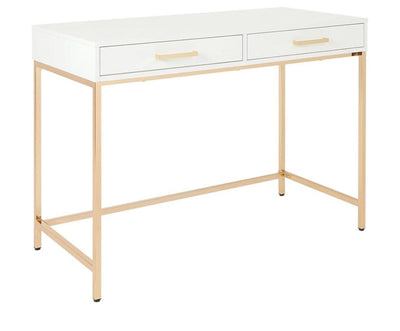 White Lacquer Desk with Brass Accents