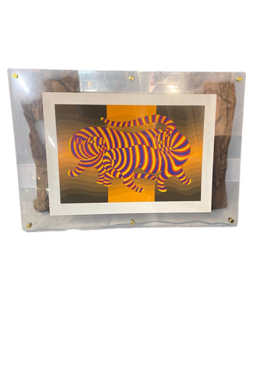 Victor Vasarely "Two Tigers"Orange in Acrylic Frame 170/250 signed Serigraph on Paper