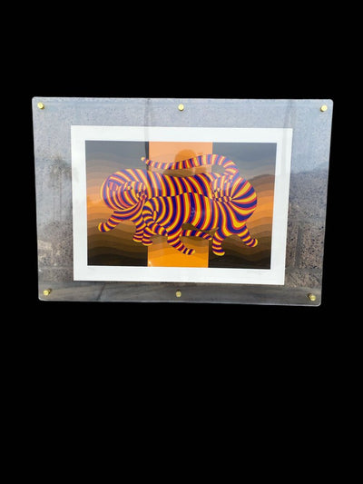 Victor Vasarely "Two Tigers"Orange in Acrylic Frame 170/250 signed Serigraph on Paper