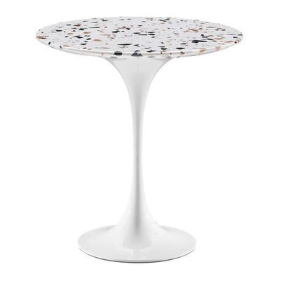 Tulip 20" Round Terrazzo Side Table in White Base w/ Terrazzo