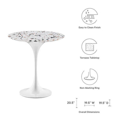 Tulip 20" Round Terrazzo Side Table in White Base w/ Terrazzo