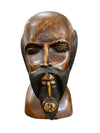 Vintage Jamaican Mahogany Wood Bust 15" Man w/ Pipe Hanfcarved Art by "Euwart Jumpp"