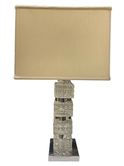 Vintage Stacked Glass Cube Lamp with Chrome Details