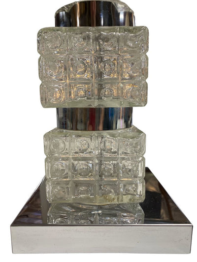 Vintage Stacked Glass Cube Lamp with Chrome Details