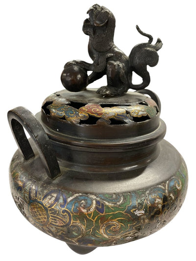 Asian Enamel Champleve Bronze Incense Burner Box - Late 1800's