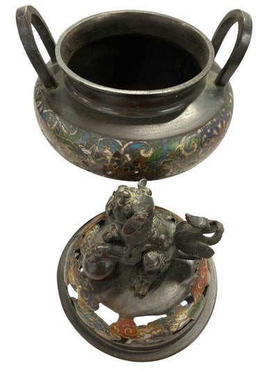 Asian Enamel Champleve Bronze Incense Burner Box - Late 1800's