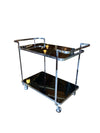 Italian Post Modern Polished Steel Bar Cart - Smoked Glass