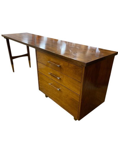 Mid Century Modern Walnut Desk Brass Accents