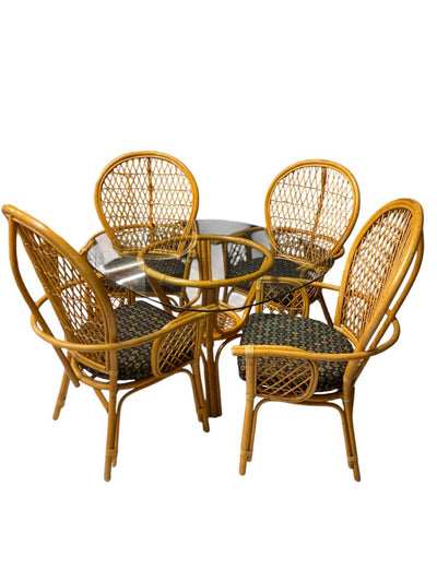 Vintage Coastal Island Rattan 5pc Dining Set (Set of 5)