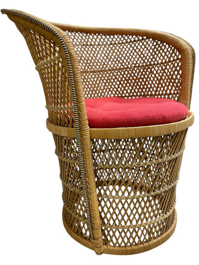 Vintage Wicker Barrel Chairs w/ Pillow