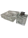 Danish Modern Brutalist Crystal Ashtray and Lighter 2-Piece Set